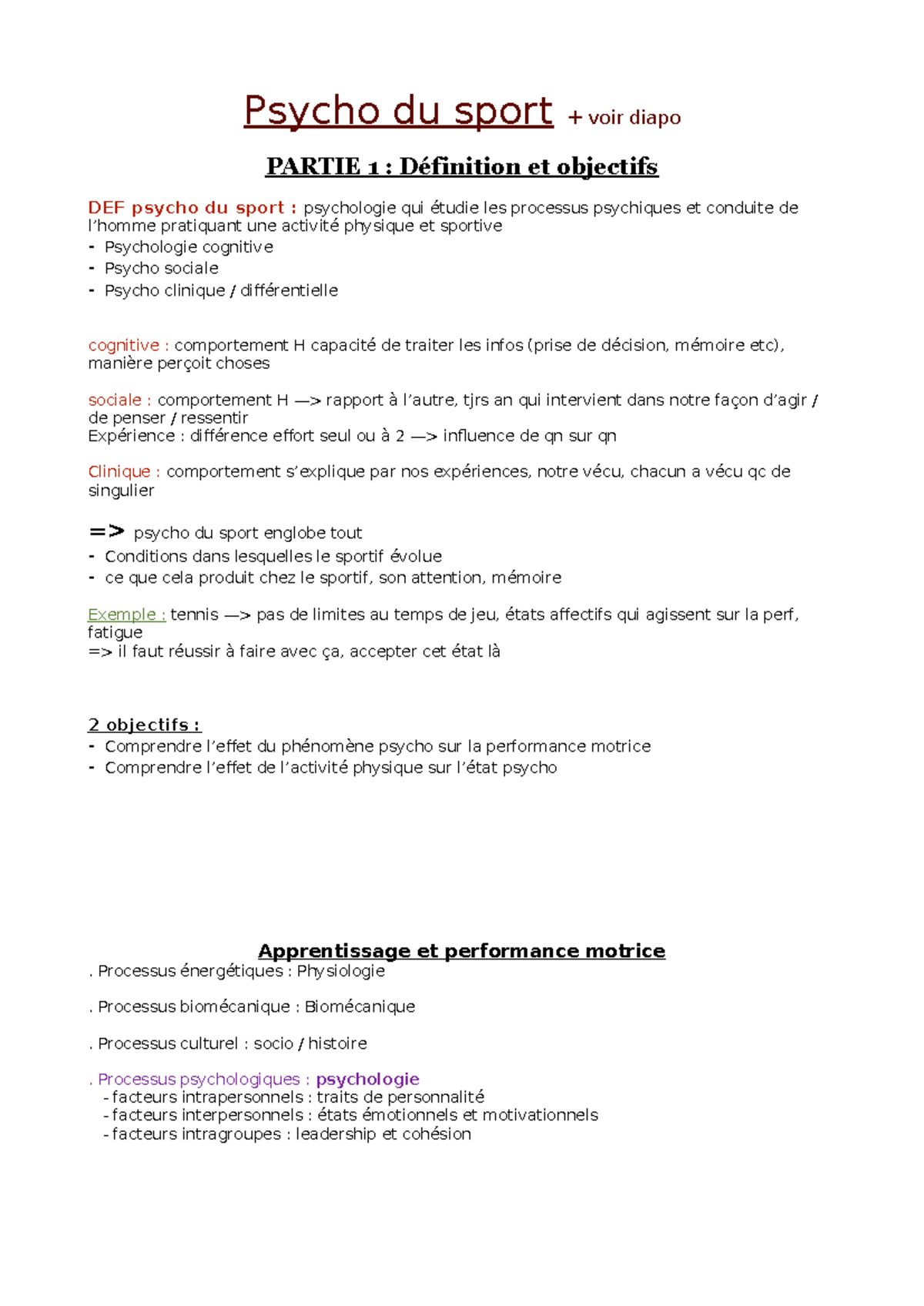 CM psycho du sport - STAPS : Définition, Objectifs et Facteurs de ...