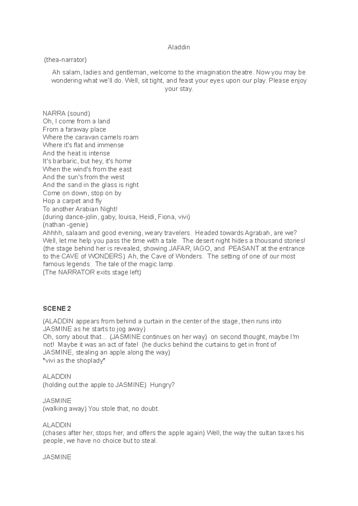 Drama Script Presentation: Aladdin - A Magical Journey - Studocu