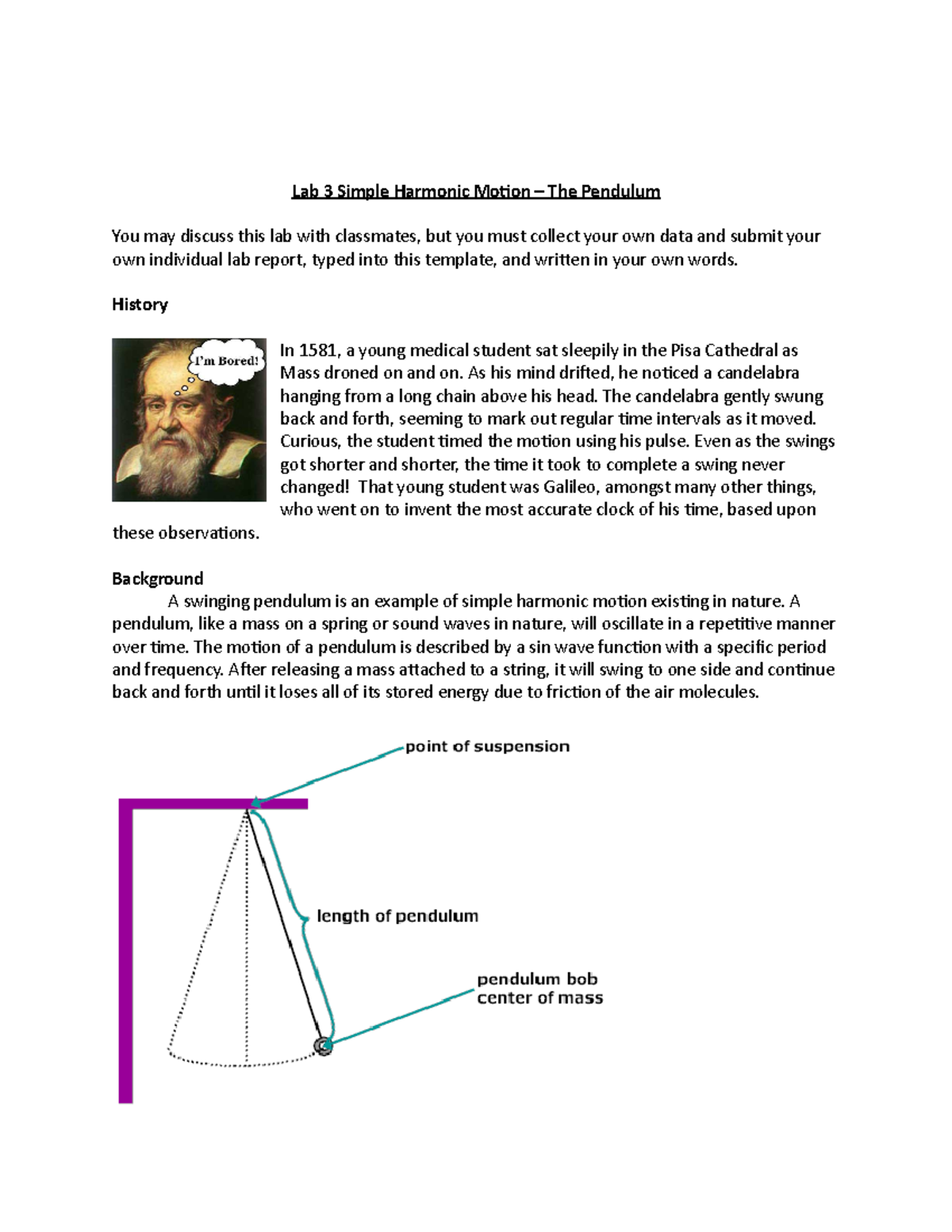 Lab 3: Simple Harmonic Motion of the Pendulum - Lab Report 2020 - Studocu
