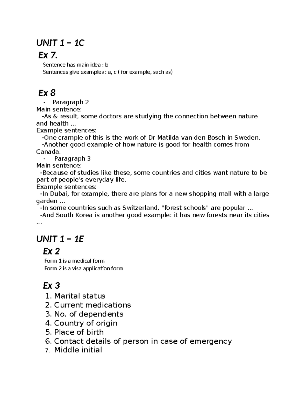 UNIT 1 - Summary and Examples in Nature & Health Studies - Studocu