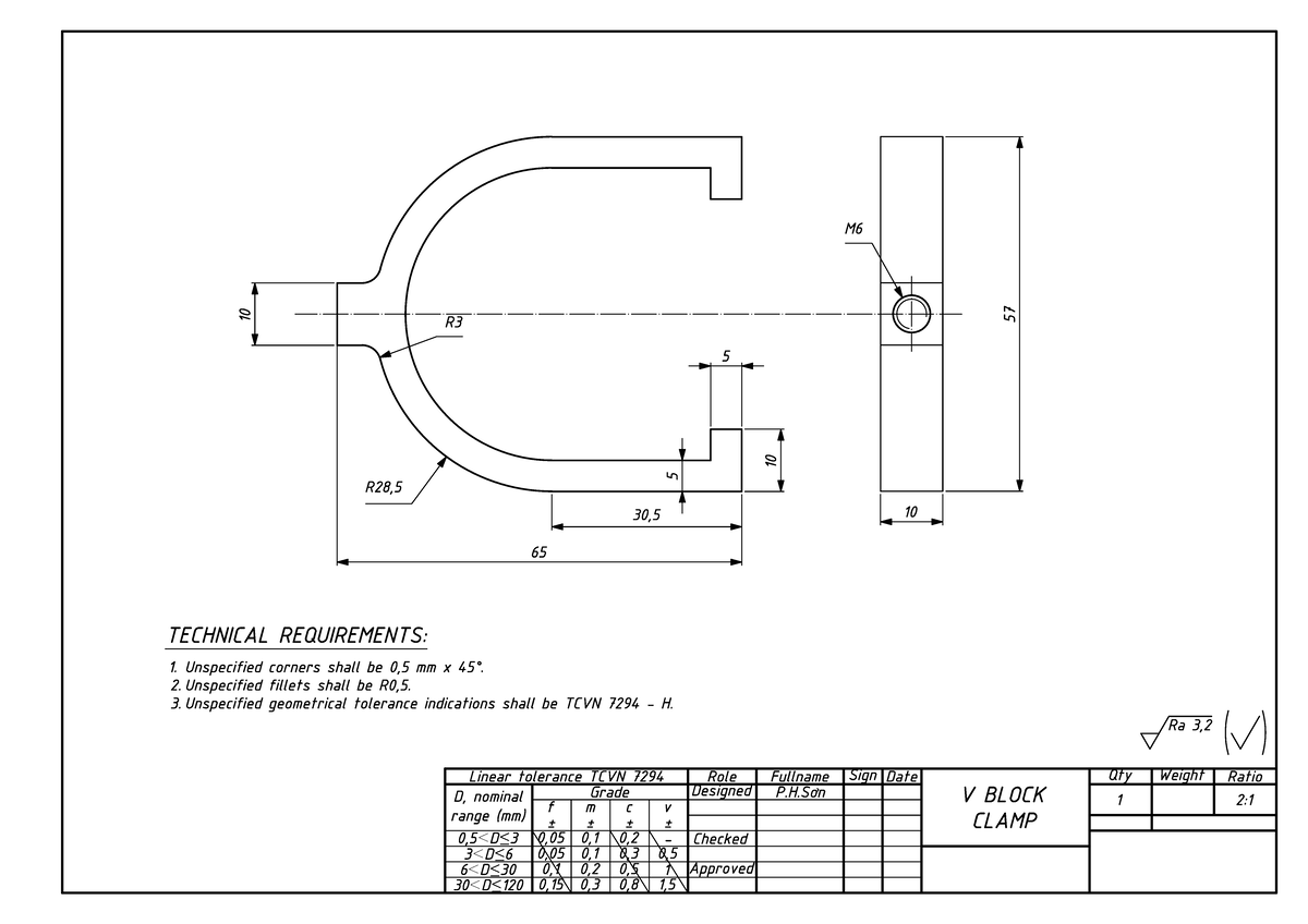 V Block Clamp - drawing - 57 10 M 5 10 30, R28, 5 10 R 65 V BLOCK CLAMP ...