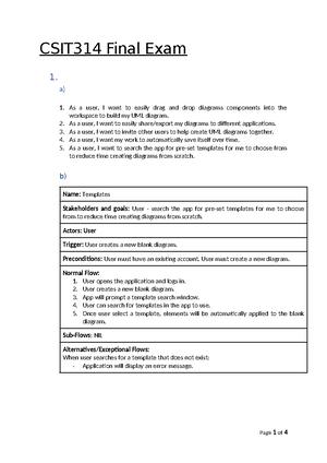 CSIT314 Software Development Methodologies Final Exam S4 2021 - Studocu