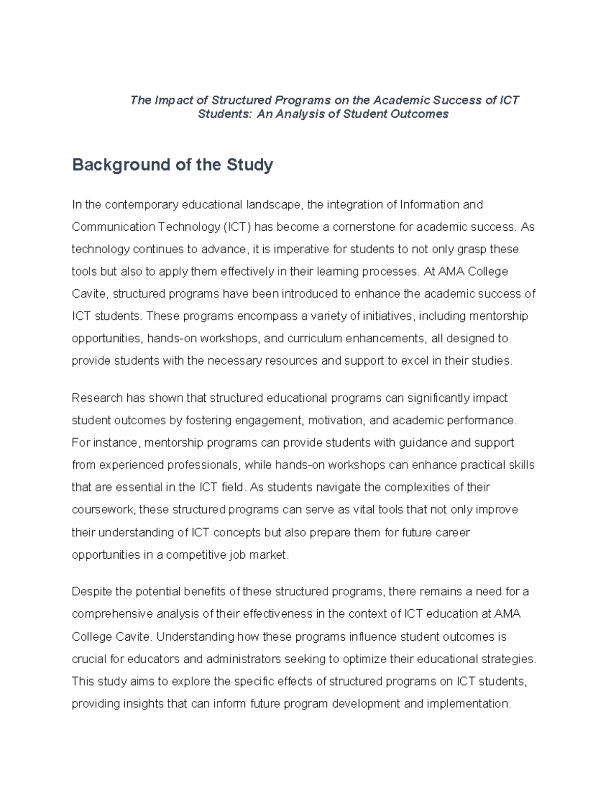 The Impact of Structured Programs on ICT Students' Success at AMA ...