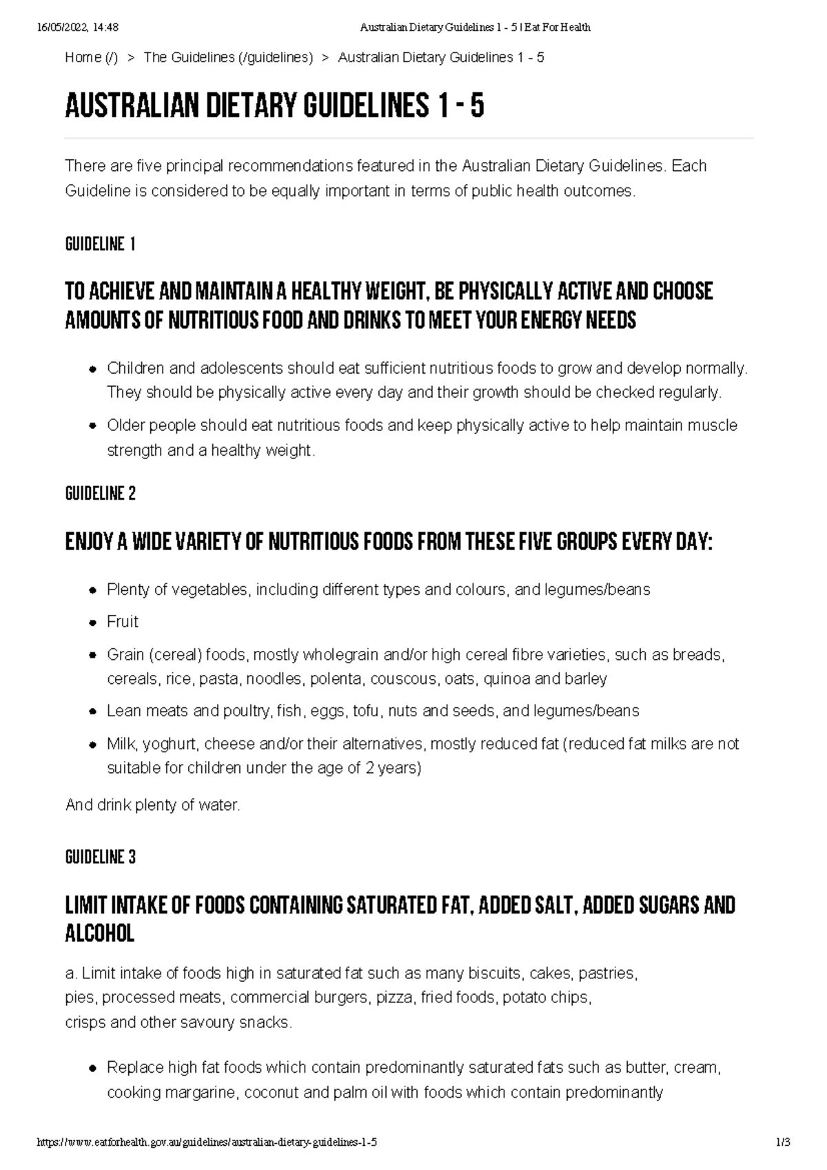 Australian Dietary Guidelines 1-5: Key Recommendations for Health - Studocu