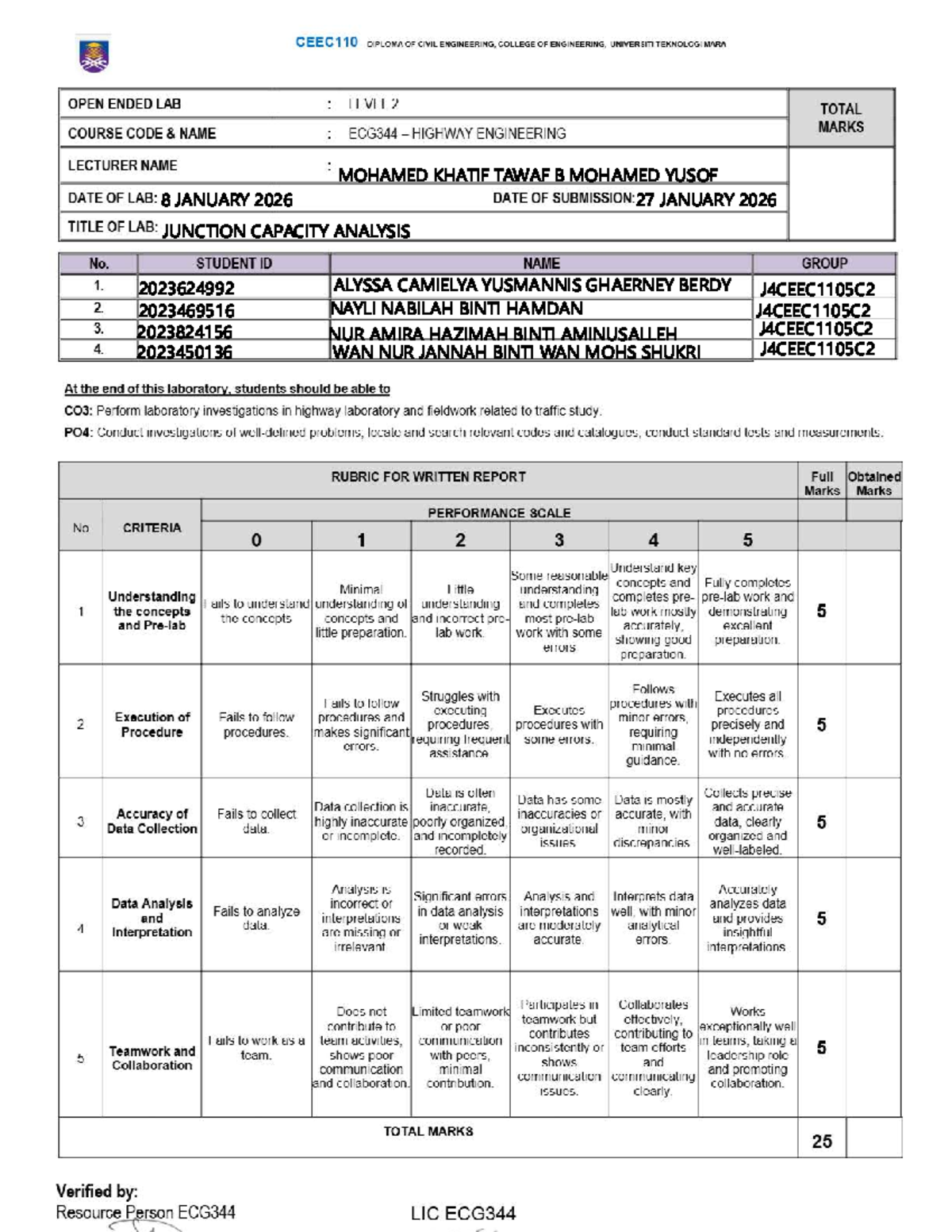 J4CEEC1105C2 Junction Capacity Analysis Report (Jan 2026) - Studocu