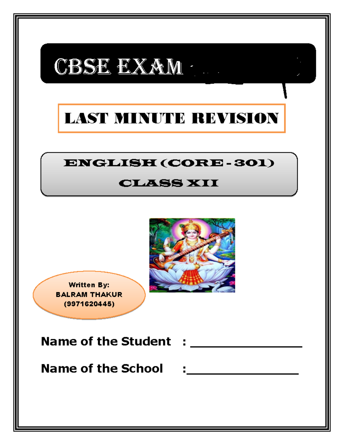 CBSE ENGLISH (CORE 301) LAST MINUTE REVISION NOTES FOR CLASS XII - Studocu