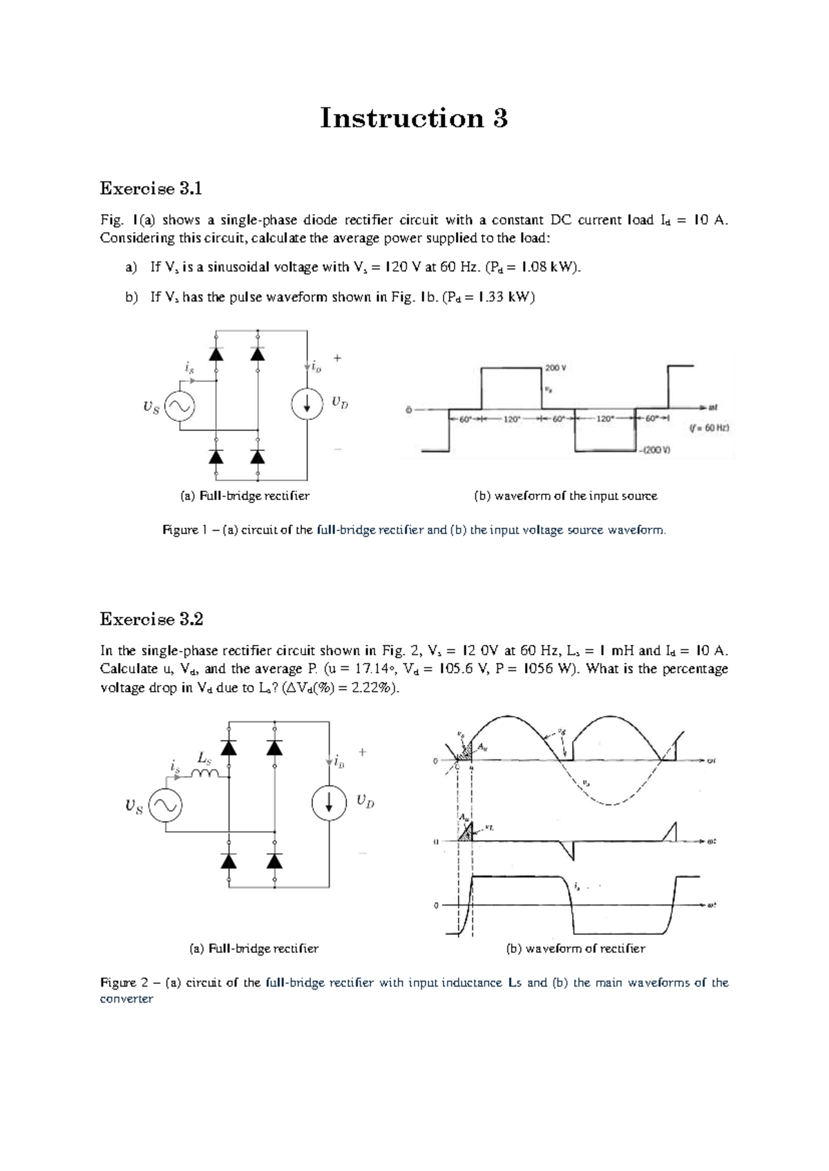 Instruction 3 - Analysis of Diode Rectifiers and Power Calculations ...