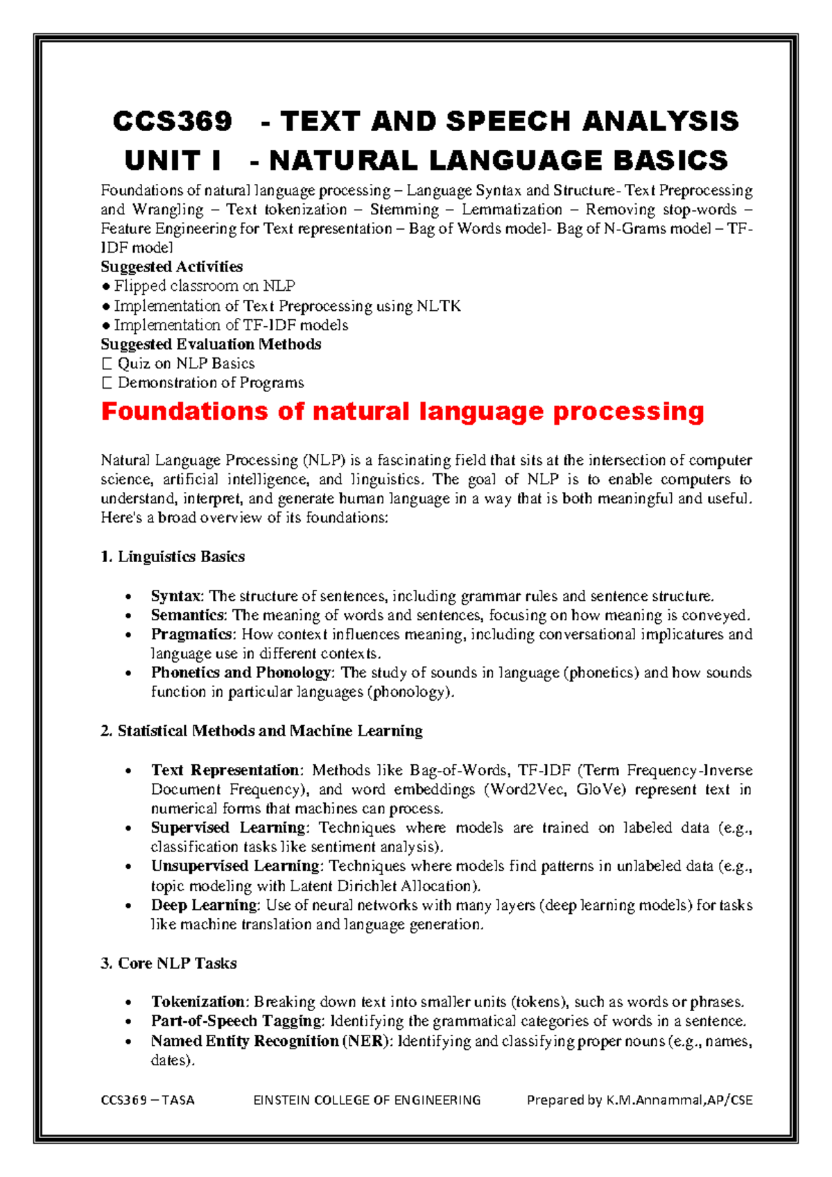 CCS369 - Unit 1: Natural Language Basics and Text Preprocessing Notes ...