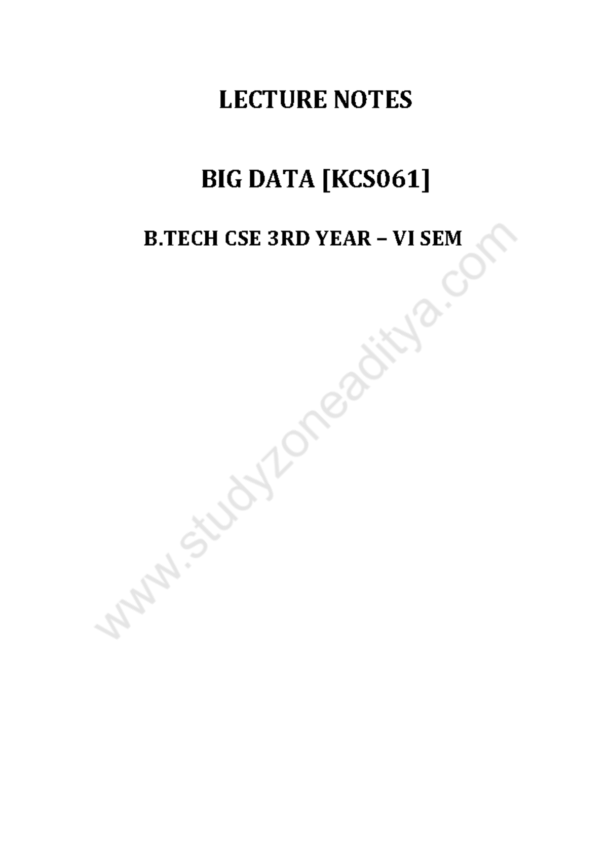 Big Data [KCS061] Lecture Notes for B.Tech CSE VI Sem 2022 - Studocu