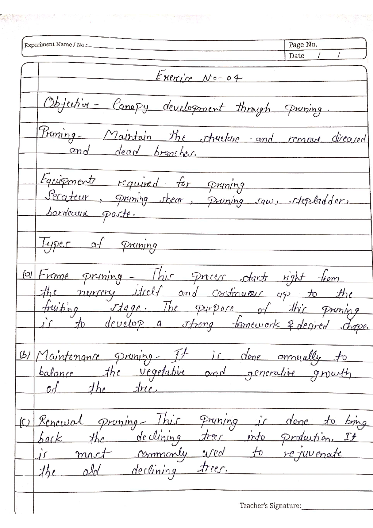 Canopy development - NOTHING - Experiment Name No.: Page No. Date ...
