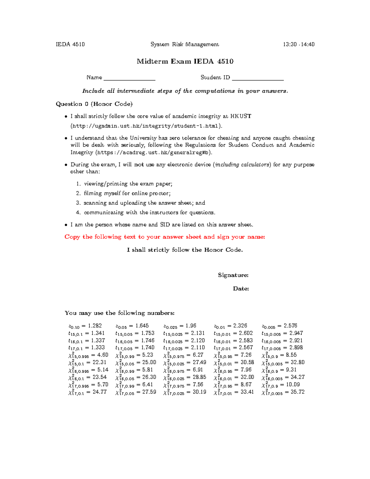 IEDA4510 Sample Midterm Exam: System Risk Management Insights - Studocu