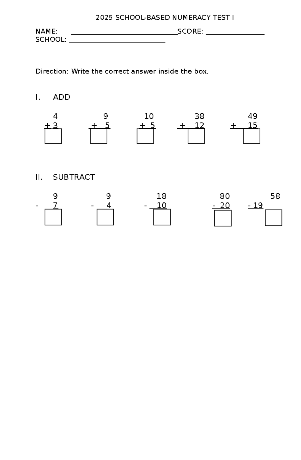 2025 School-Based Numeracy Test Prep: Practice Questions - Studocu