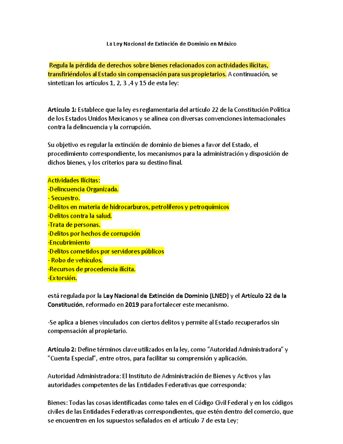 Resumen de la Ley Nacional de Extinción de Dominio en México + LFPIORPI ...