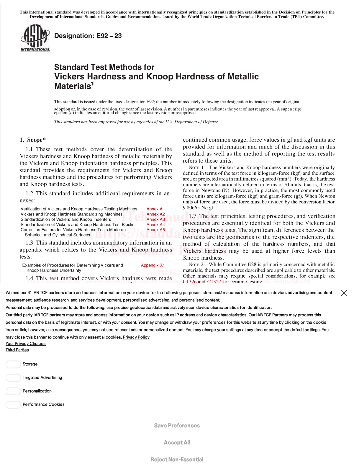 E92 23 Standard Test Methods for Vickers and Knoop Hardness - Studocu