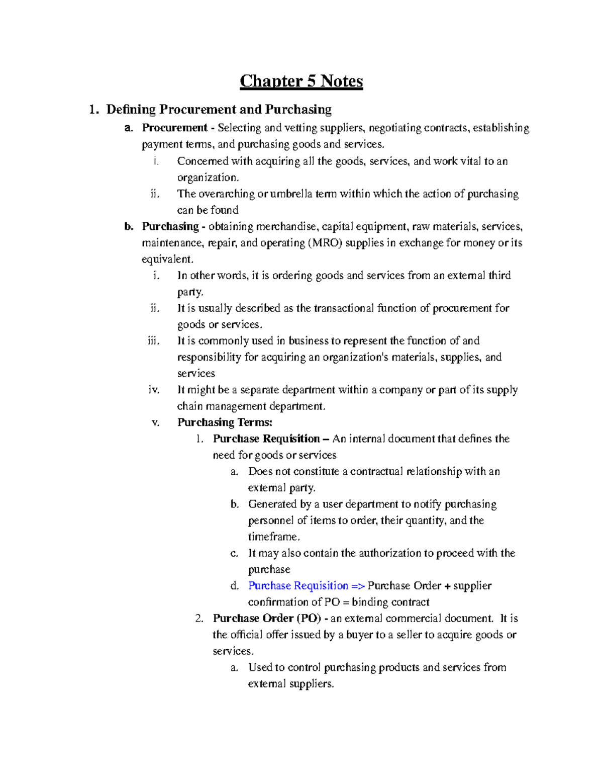 Chapter 5 Notes: Key Concepts in Procurement and Purchasing - Studocu