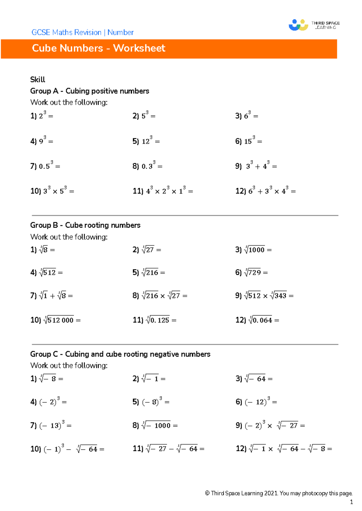 GCSE Maths Revision: Cube Numbers Worksheet (Skill Groups A-C) - Studocu