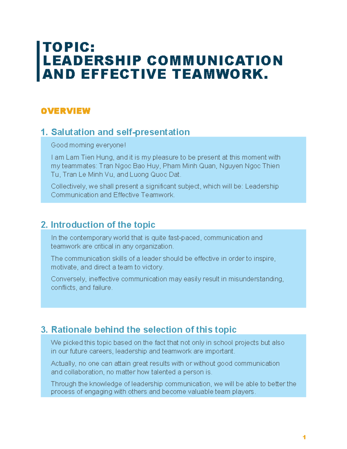 LEADERSHIP COMMUNICATION & TEAMWORK: A Comprehensive Overview - Studocu