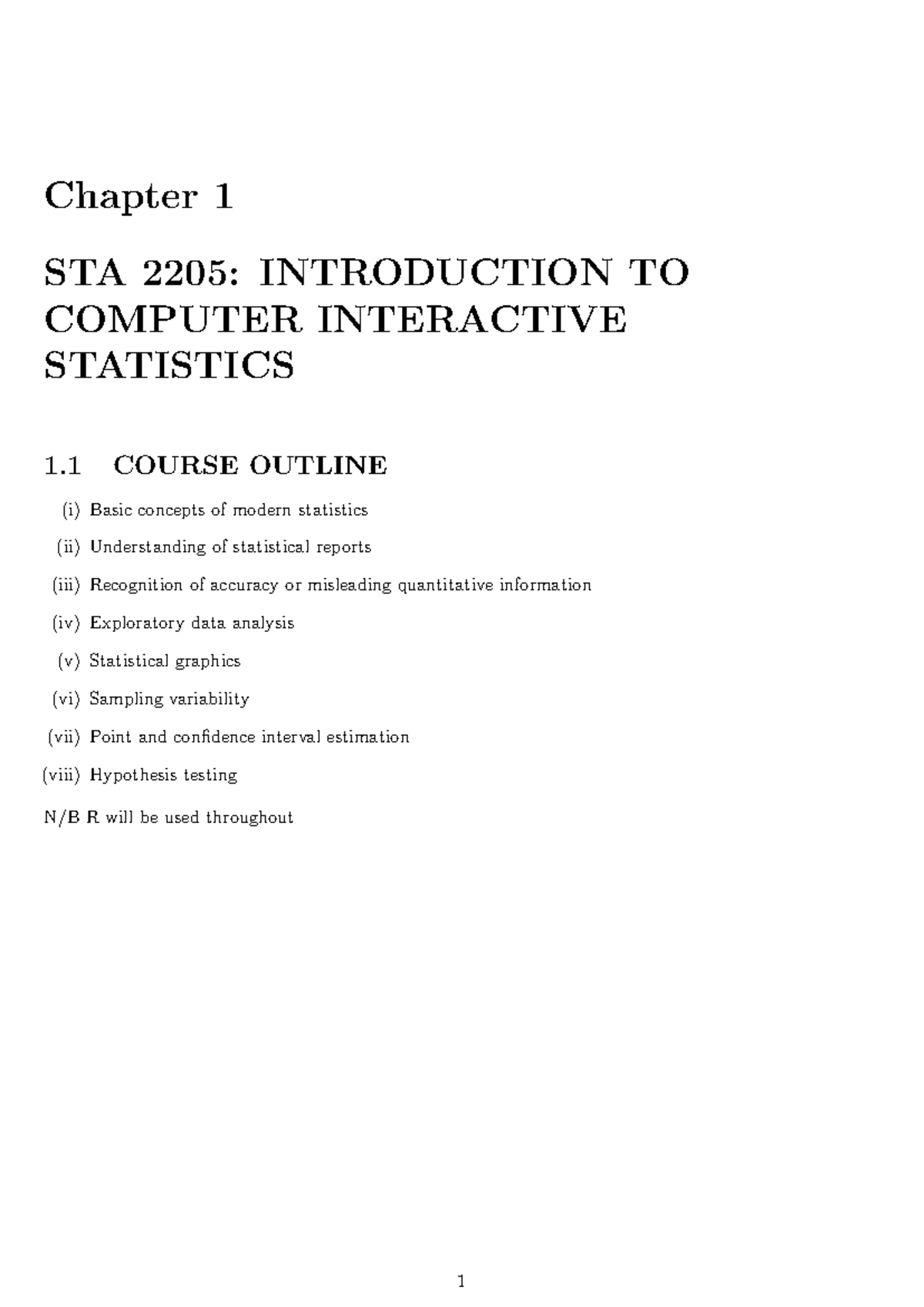 STA2205 - Intro to Computer Interactive Statistics Overview - Studocu