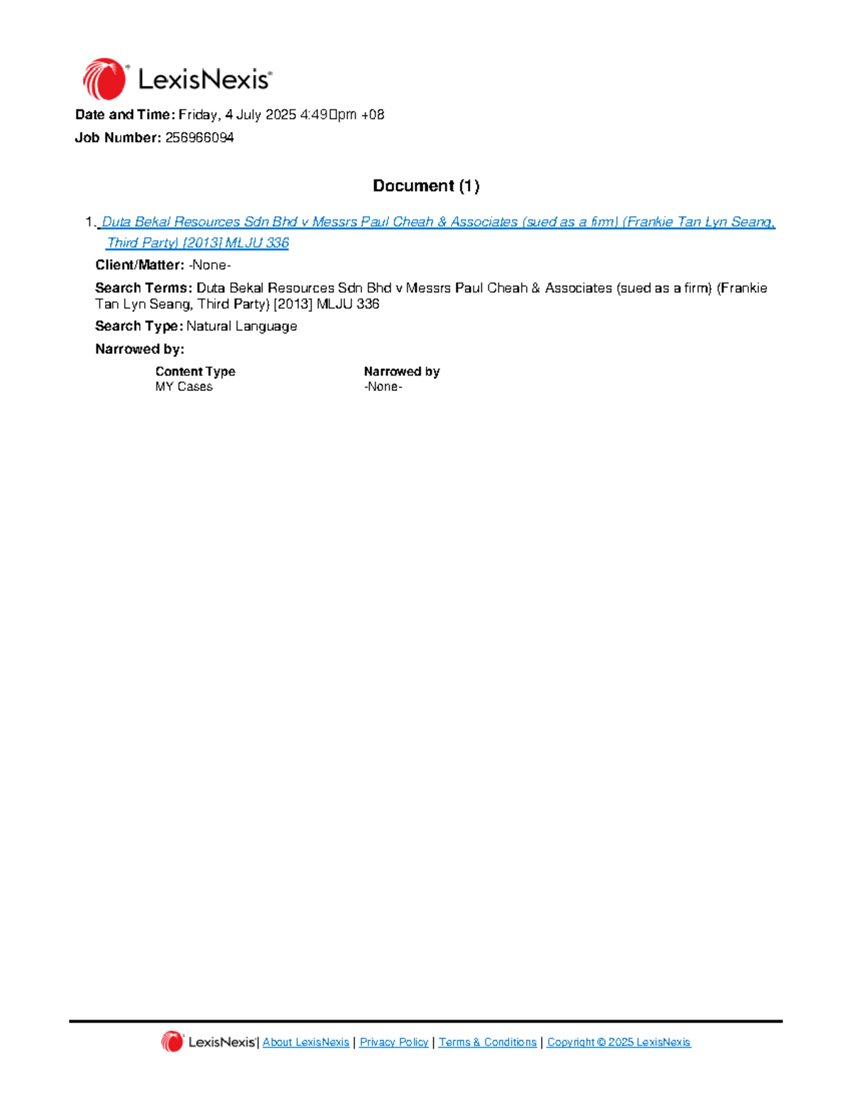 Duta Bekal Resources Sdn Bhd v Messrs Paul Cheah Associates: MLJU 336 ...
