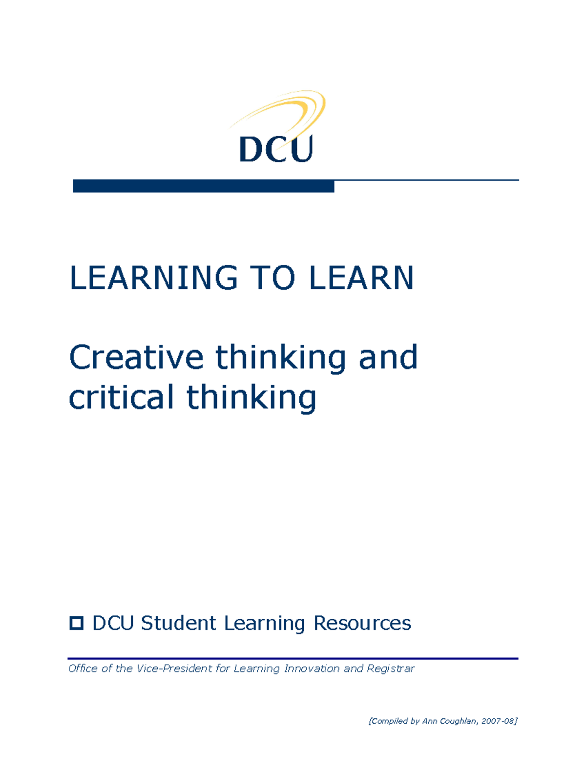 Creative and Critical Thinking Skills - Note Summary (Course Code ...