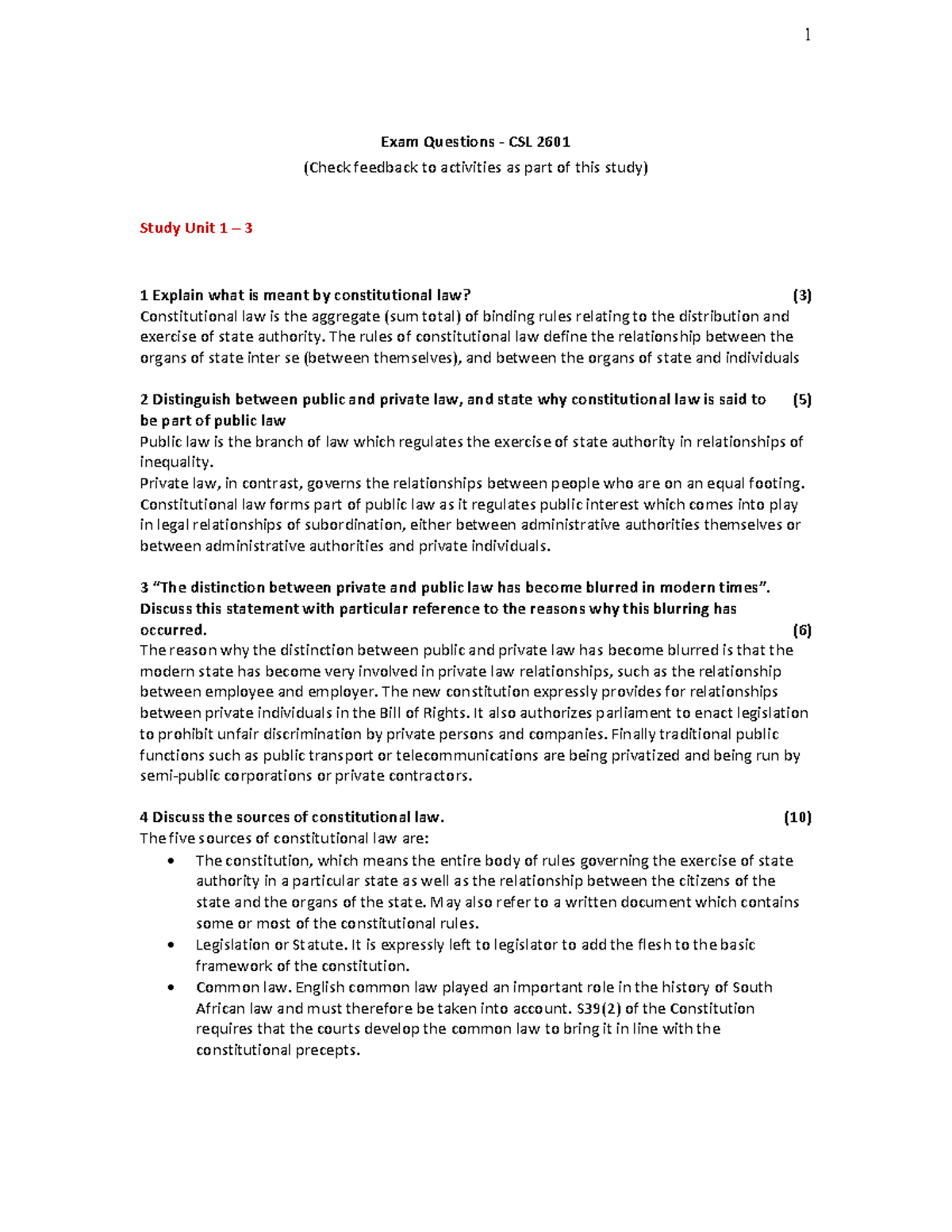 CSL2601 Final Exam Study Guide: Constitutional Law Concepts - Studocu