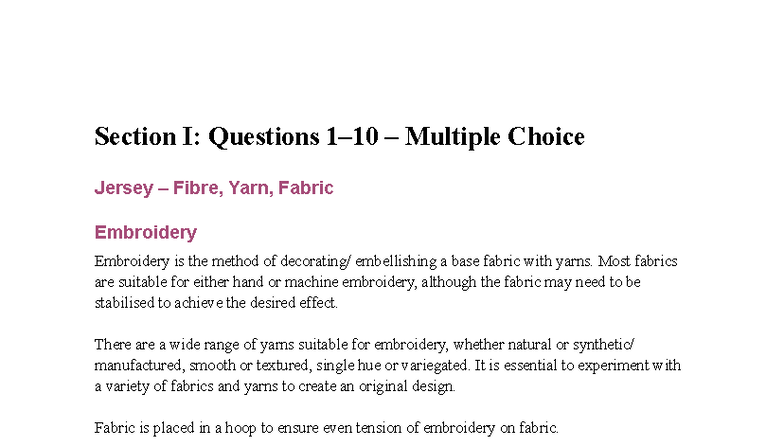 Textiles Trials Revision: MCQs & Short Answers on Fabrics, Yarns, and ...
