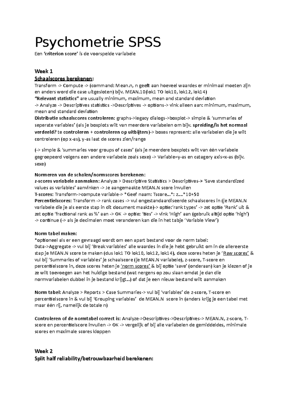 Psychometrie SPSS Voorbereiding: Weekelijkse Analyse en Technieken ...