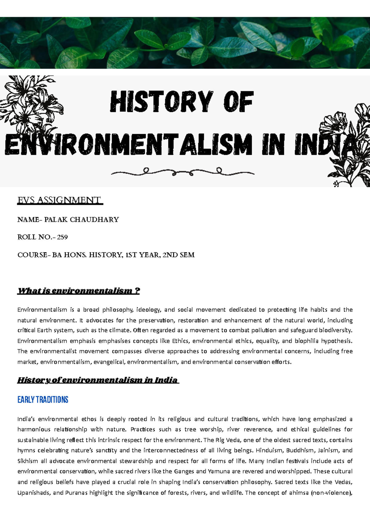 Assignment on history of environmentalism - History of environmentalism ...