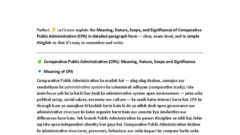 Unit 1 - Comparative Public Administration Notes: Meaning, Nature ...