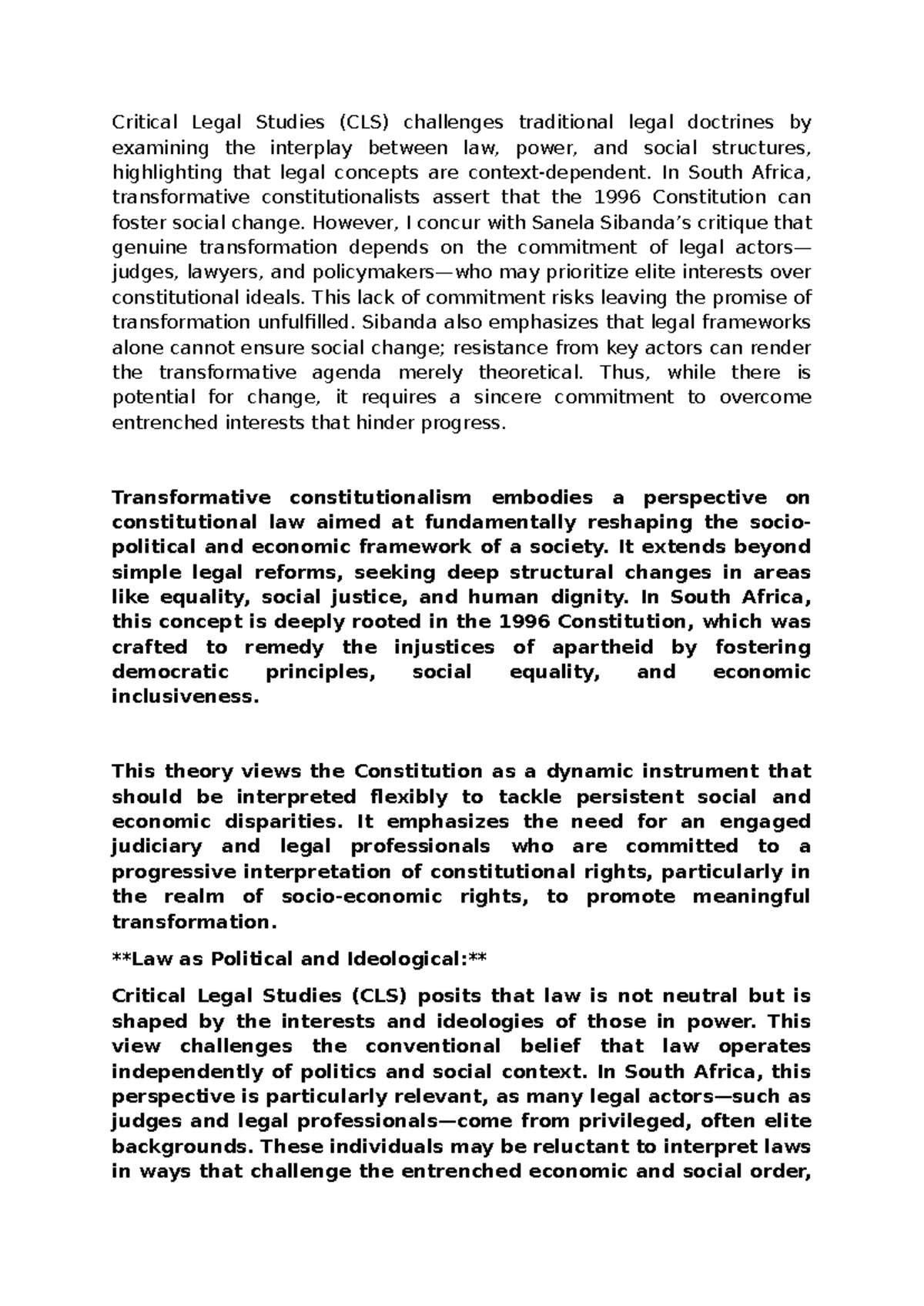 CLS essay - A overview of CLS - Critical Legal Studies (CLS) challenges ...