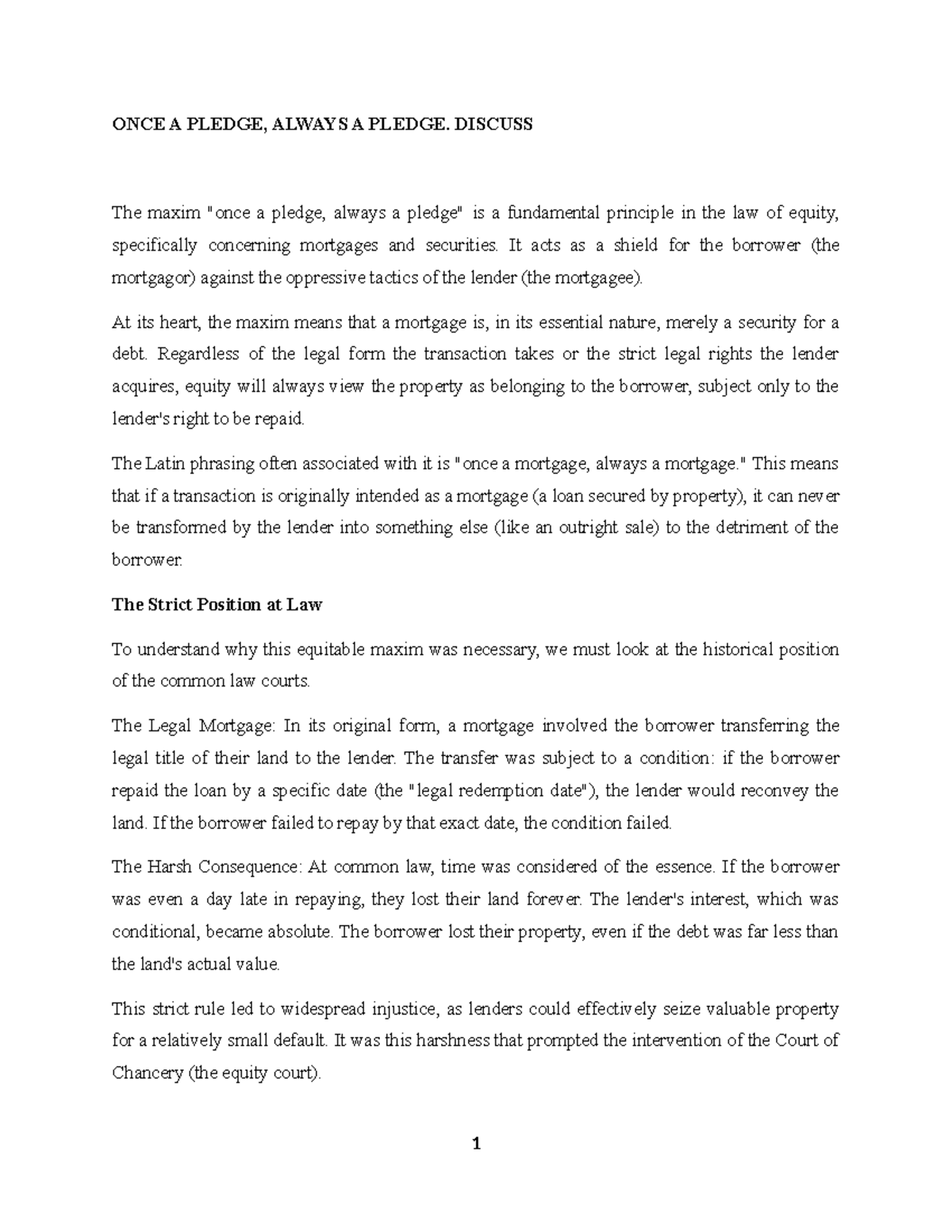 ONCE A PLEDGE, ALWAYS A PLEDGE: MORTGAGE NOTES ANALYSIS - Studocu