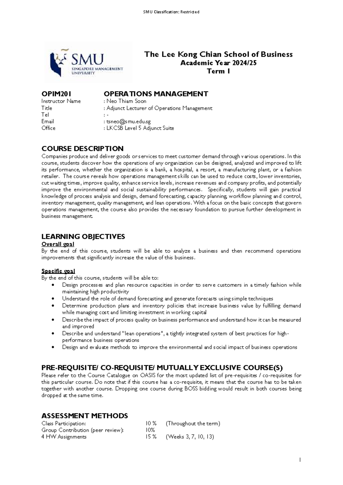 OPIM201 Operations Management Course Summary Outline - Studocu