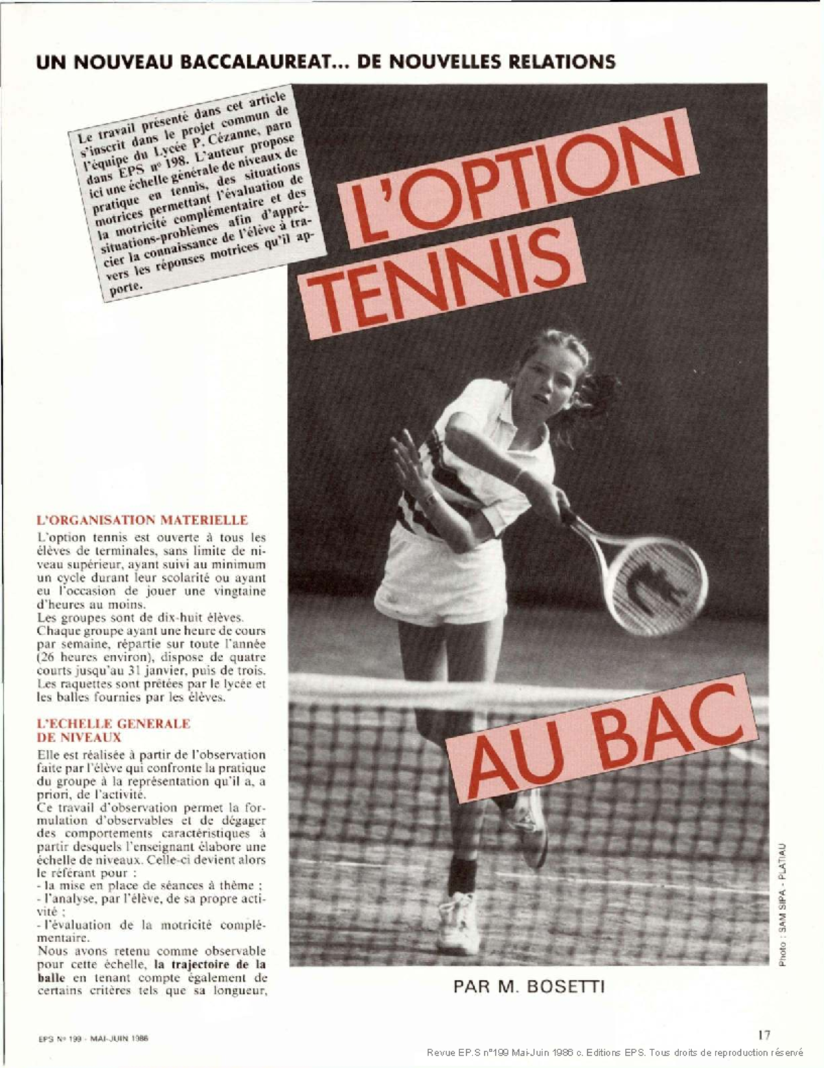 Le Tennis au BAC - Niveaux de Pratique et Évaluation - EPS 199 - Studocu