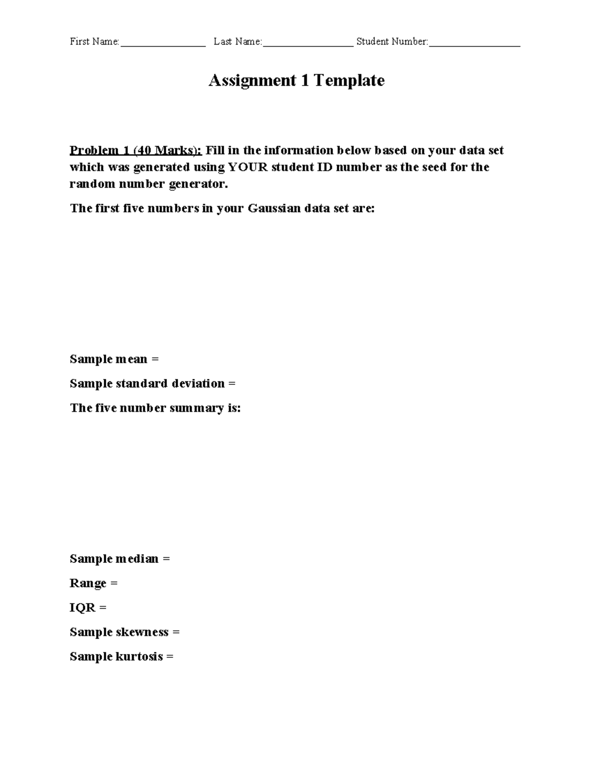 Assignment 1 Template: Gaussian & Exponential Data Analysis - Studocu