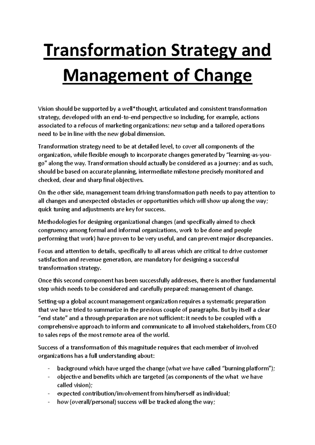 Transformation Strategy and Management of Change - Transformation ...