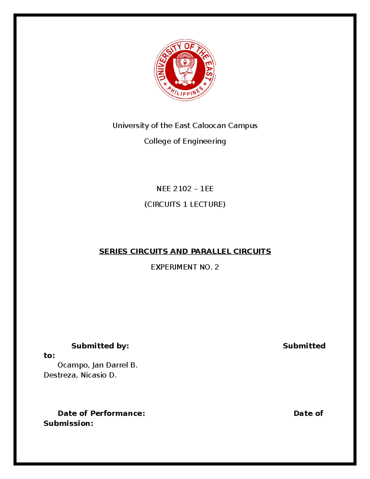 NEE 2102 Circuits Lab Report: Series and Parallel Configurations - Studocu