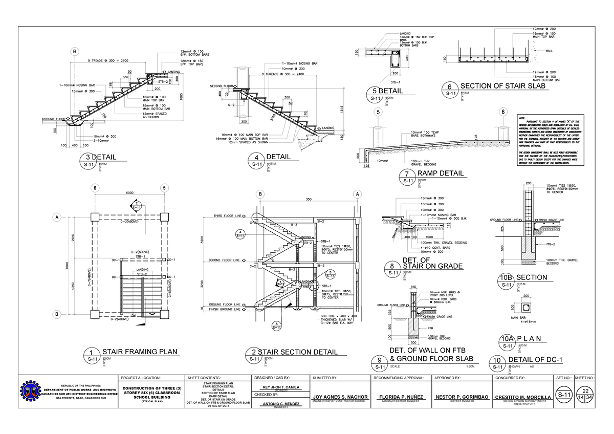 B SECTION OF STAIR SLAB & RAMP DETAILS FOR 3-STOREY SCHOOL BUILDING ...