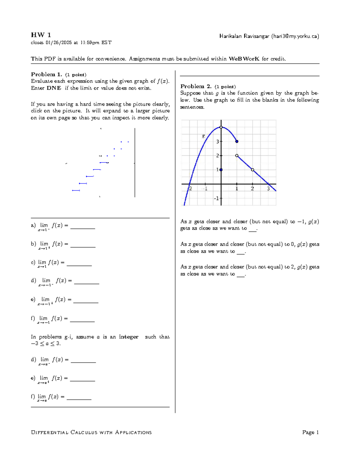 MATH1300-M W25 - homework 1 on limits and differential calculus - Studocu