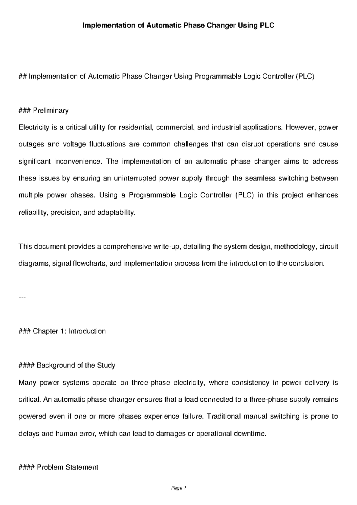 Automatic Phase Changer Project: Design & Implementation Using PLC ...