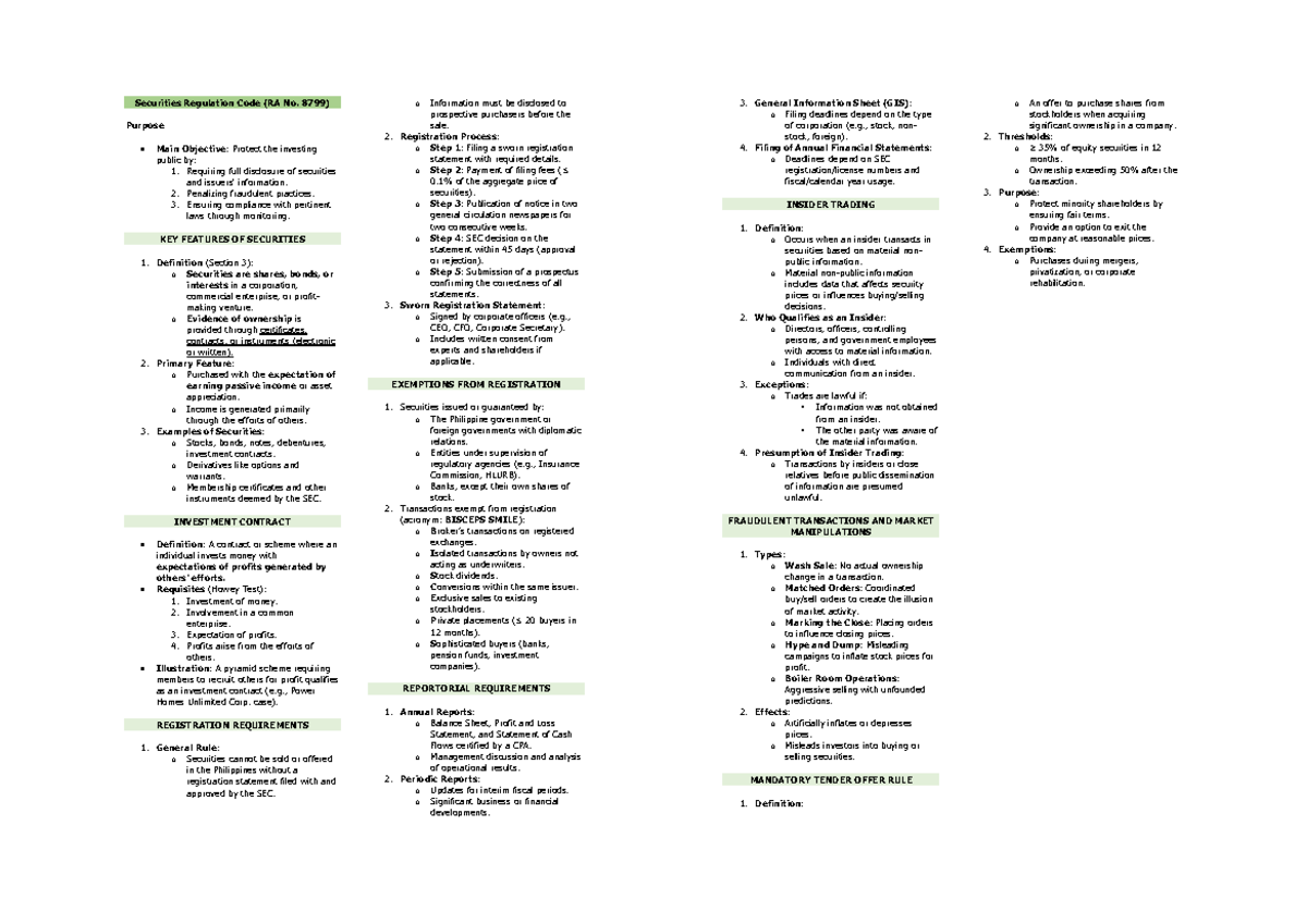 Securities Regulation Code (RA No. 8799): Key Features & Compliance ...