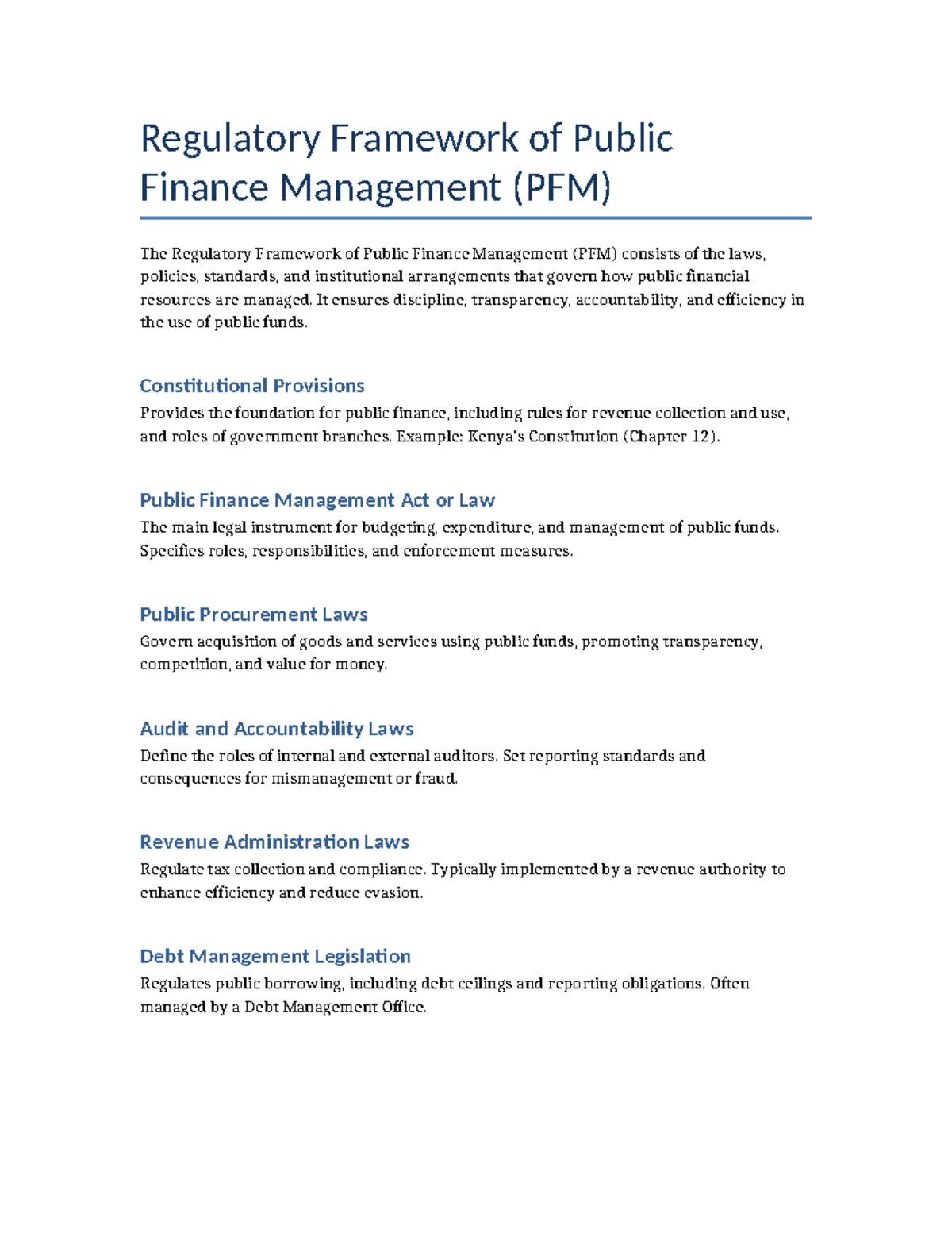 Regulatory Framework of Public Finance Management (PFM) Overview - Studocu