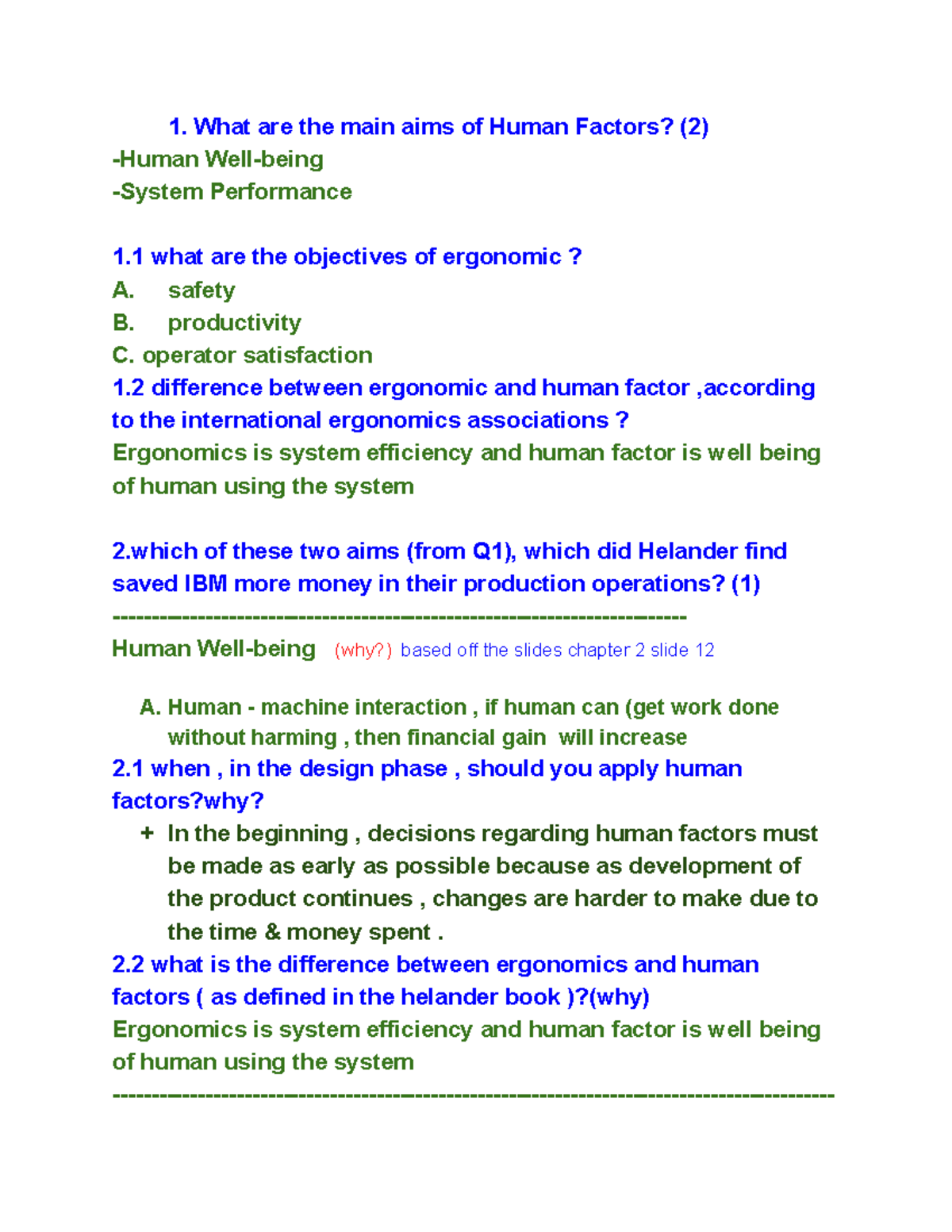 MEC325 Practice Questions: Human Factors and Ergonomics Insights - Studocu