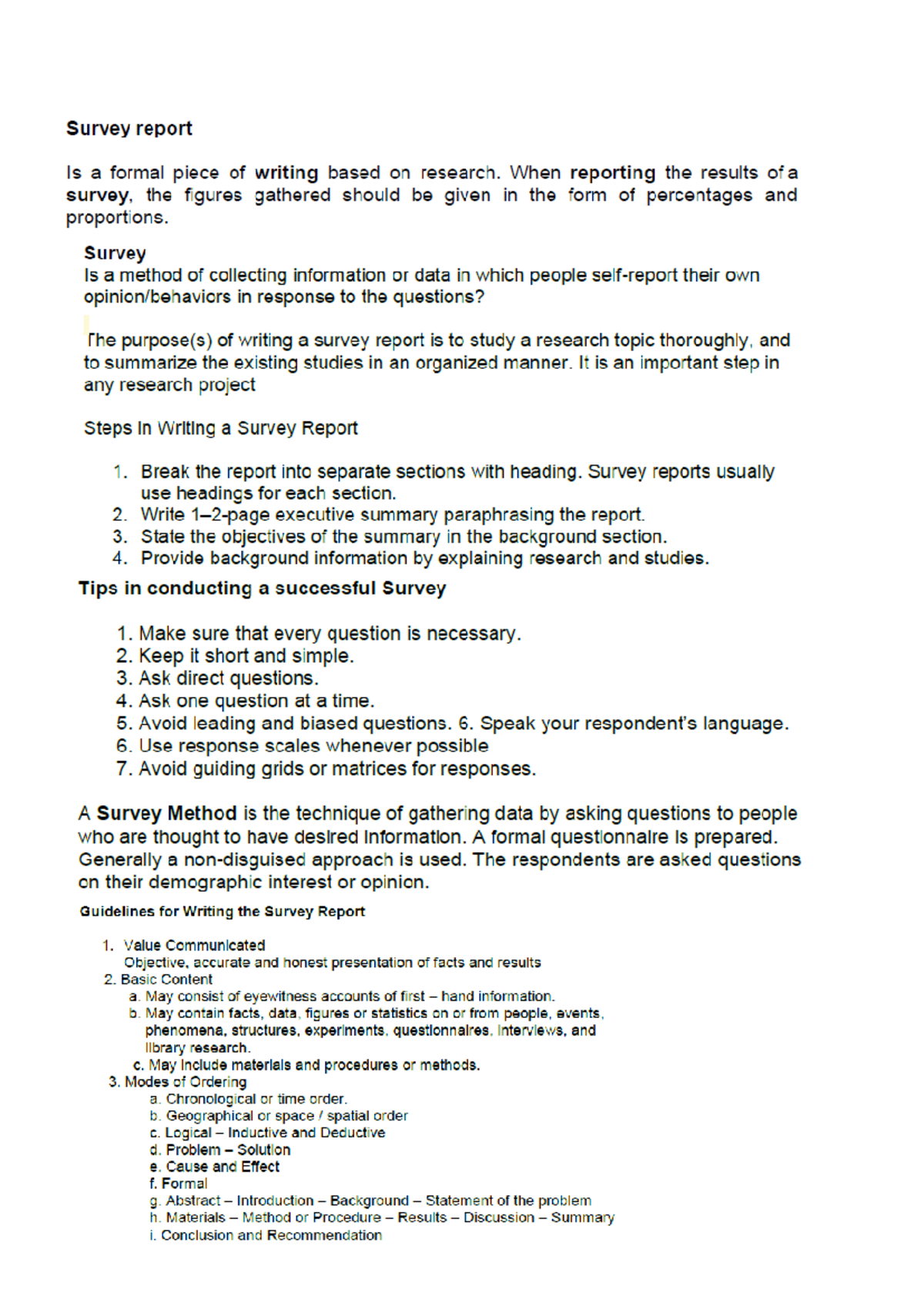 MELC 6: Comprehensive Guide to Writing a Survey Report - Studocu