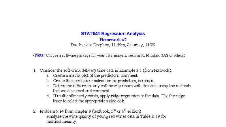 STAT641 Regression Analysis Homework 7: Multicollinearity & Ridge ...
