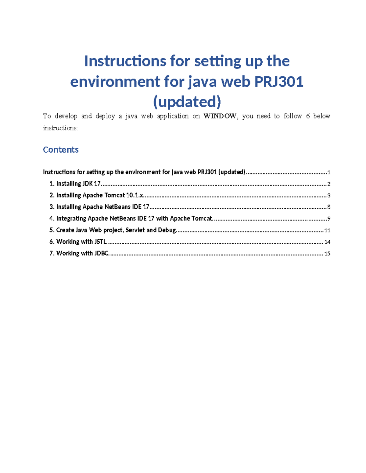 Setting Up Java Web Development Environment: PRJ301 Instructions - Studocu