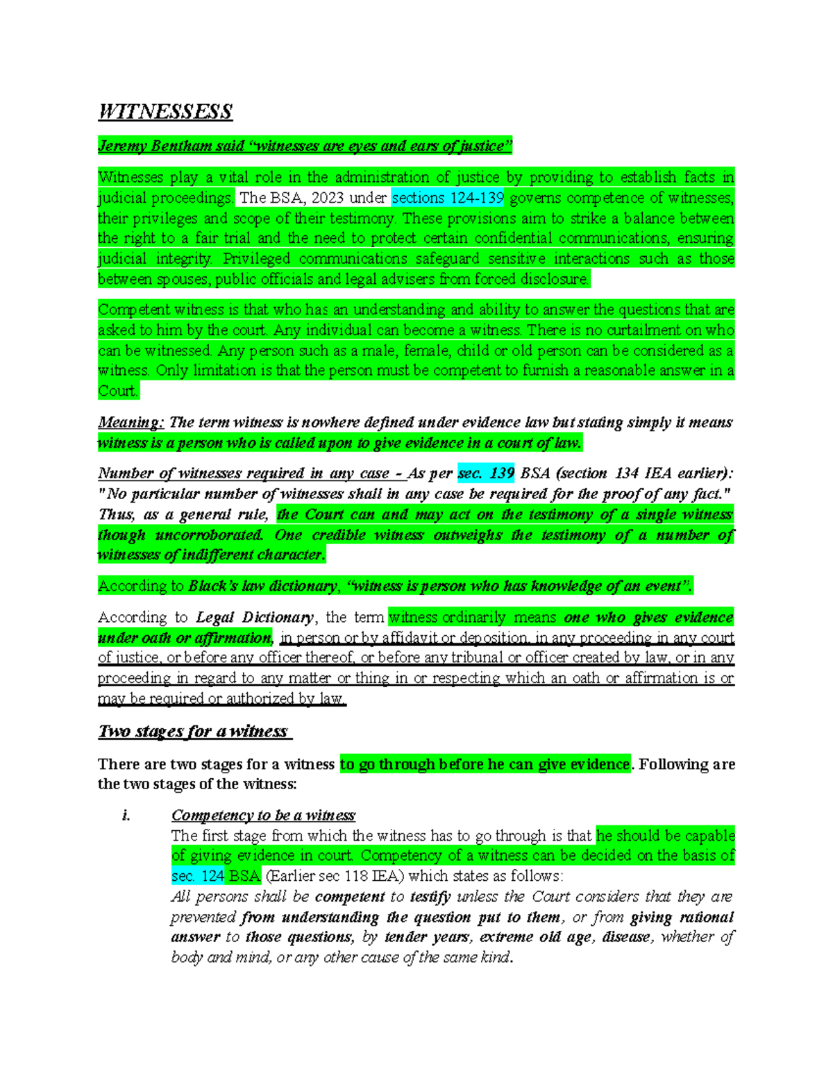 BSA 2023: Comprehensive Notes on Witnesses and Their Roles in Justice ...
