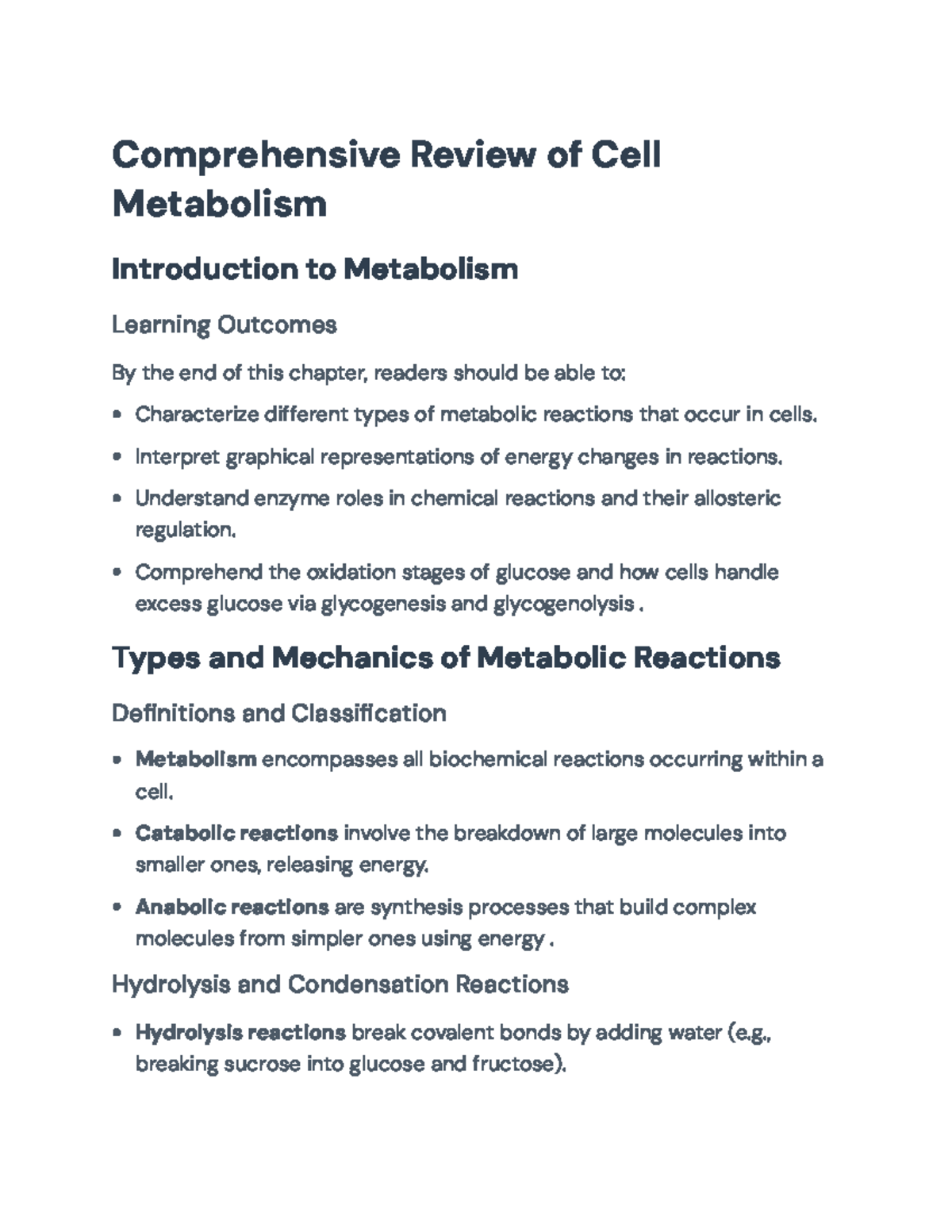 Comprehensive Overview of Cell Metabolism and Energetics (BIO101) - Studocu