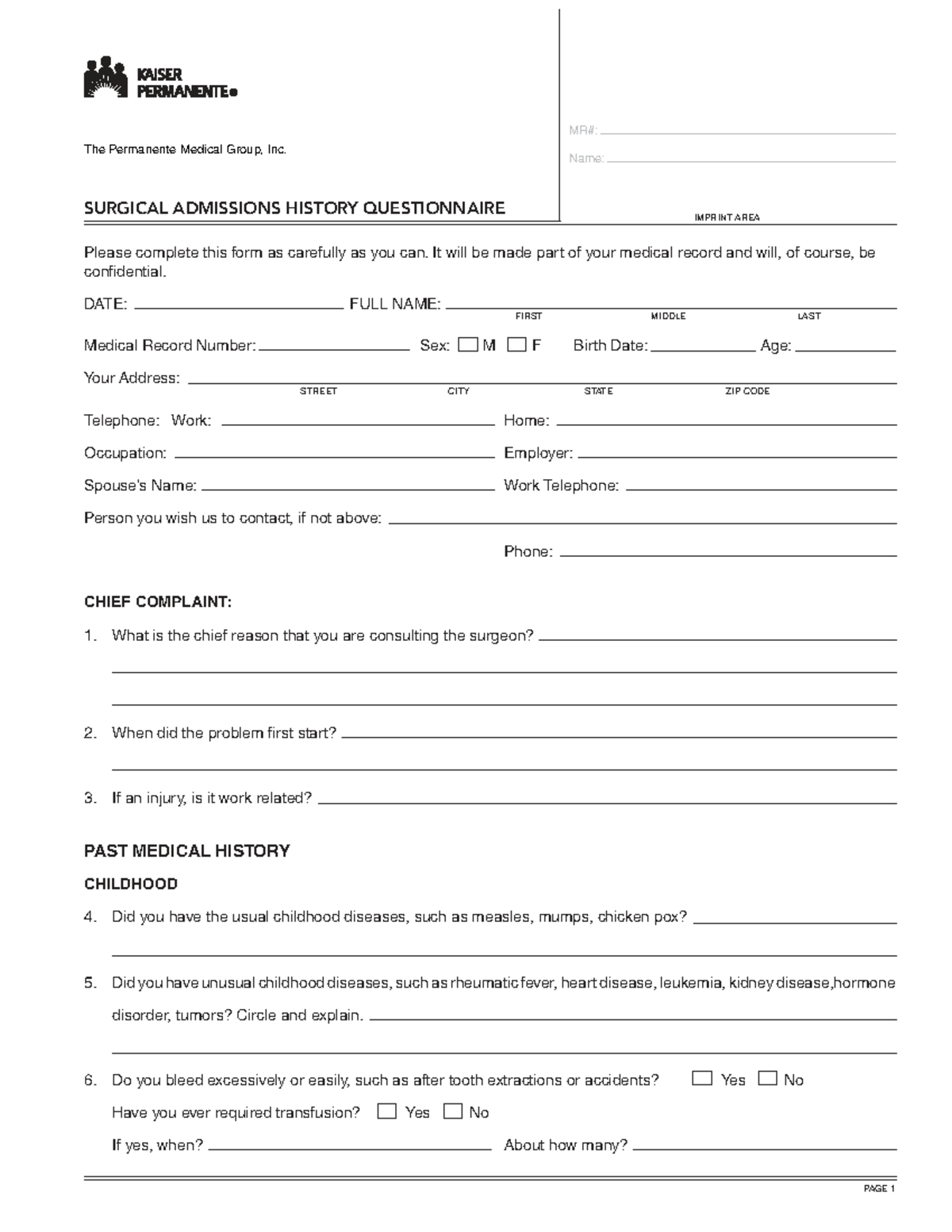 Surgical Admissions History Questionnaire - Pre Op Consult tcm75-243144 ...