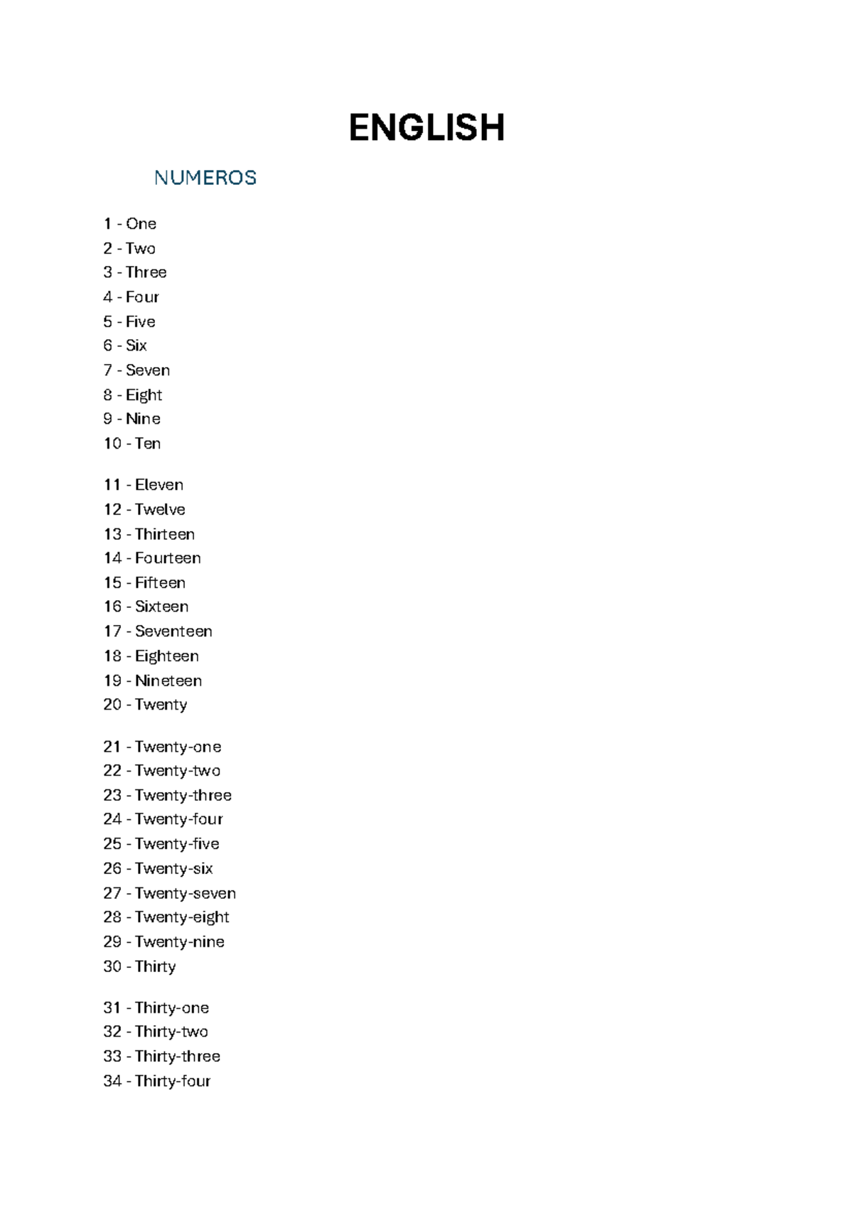 ENGLISH NUMEROS 1: Basic Numbers, Time, Family, Animals, Colors, and ...