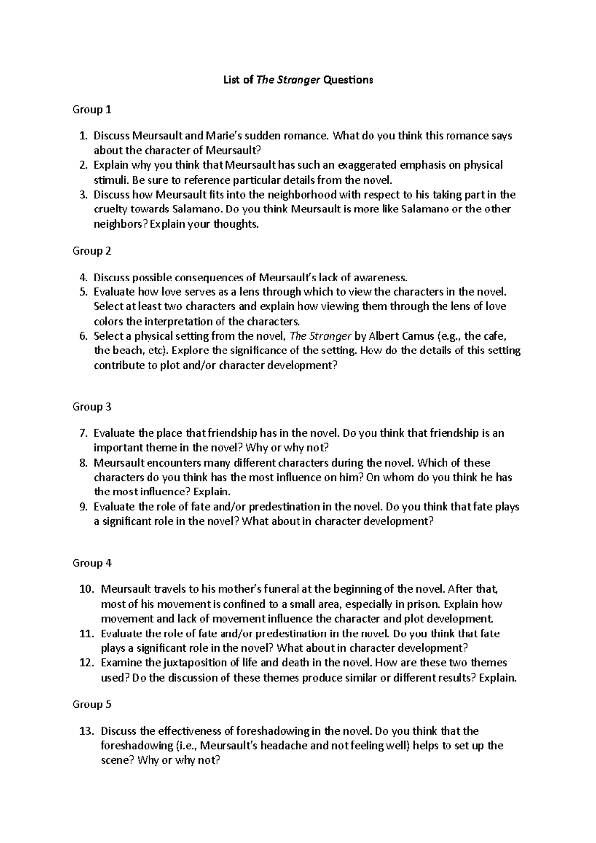 Study Questions on 